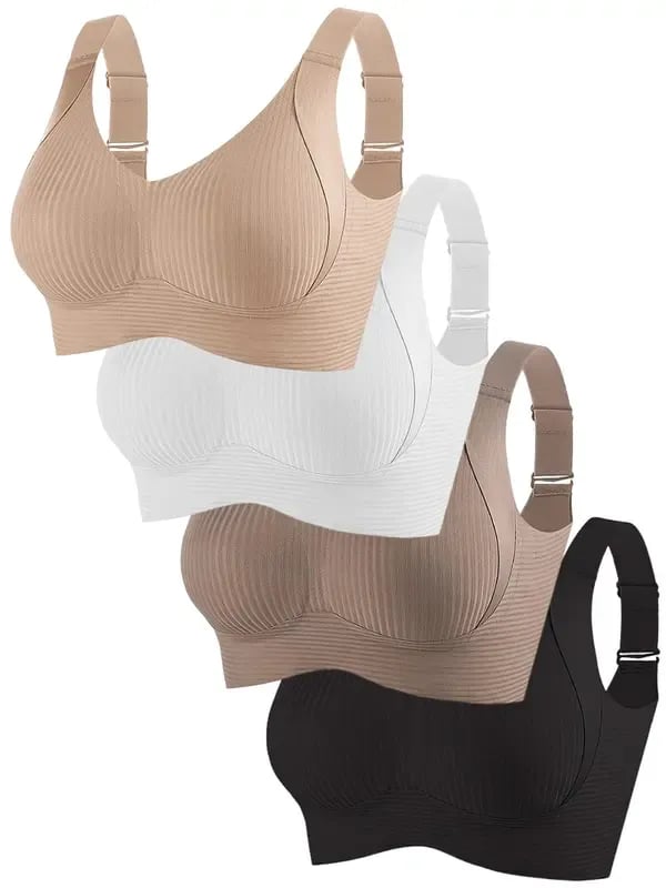 Women's Ribbed Push Up Adjustable Wireless Bra (Pack of 4)