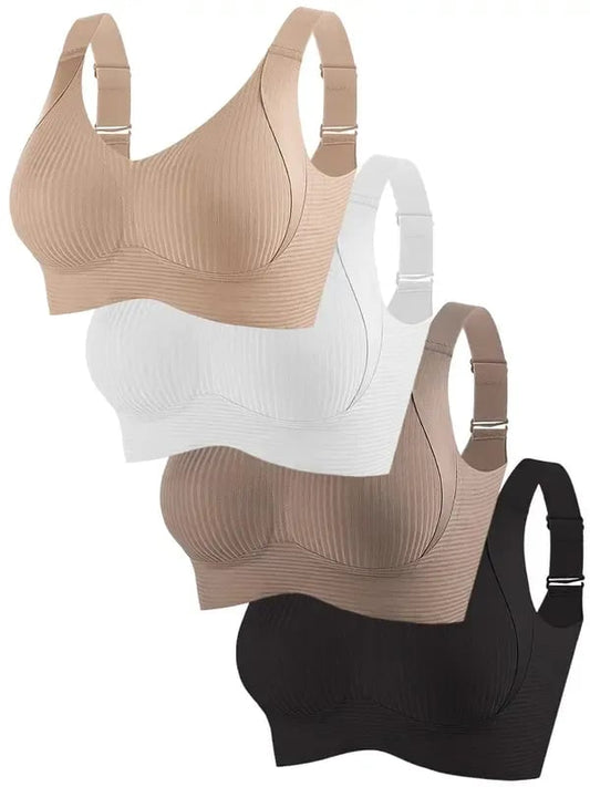 Women's Ribbed Push Up Adjustable Wireless Bra (Pack of 4)
